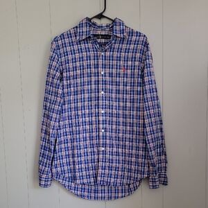 Ralph Lauren Men's Shirt Medium Blue Checker Long Sleeve Button Down